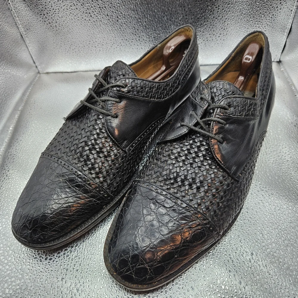 Mezlan Black Leather Oxford Shoes with Brogue Detailing Men's Size 10-11
